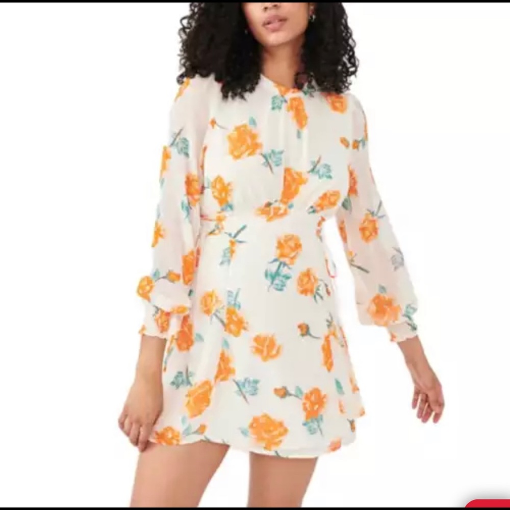 Free People Samantha Print Long Sleeve Lace-Up Minidress